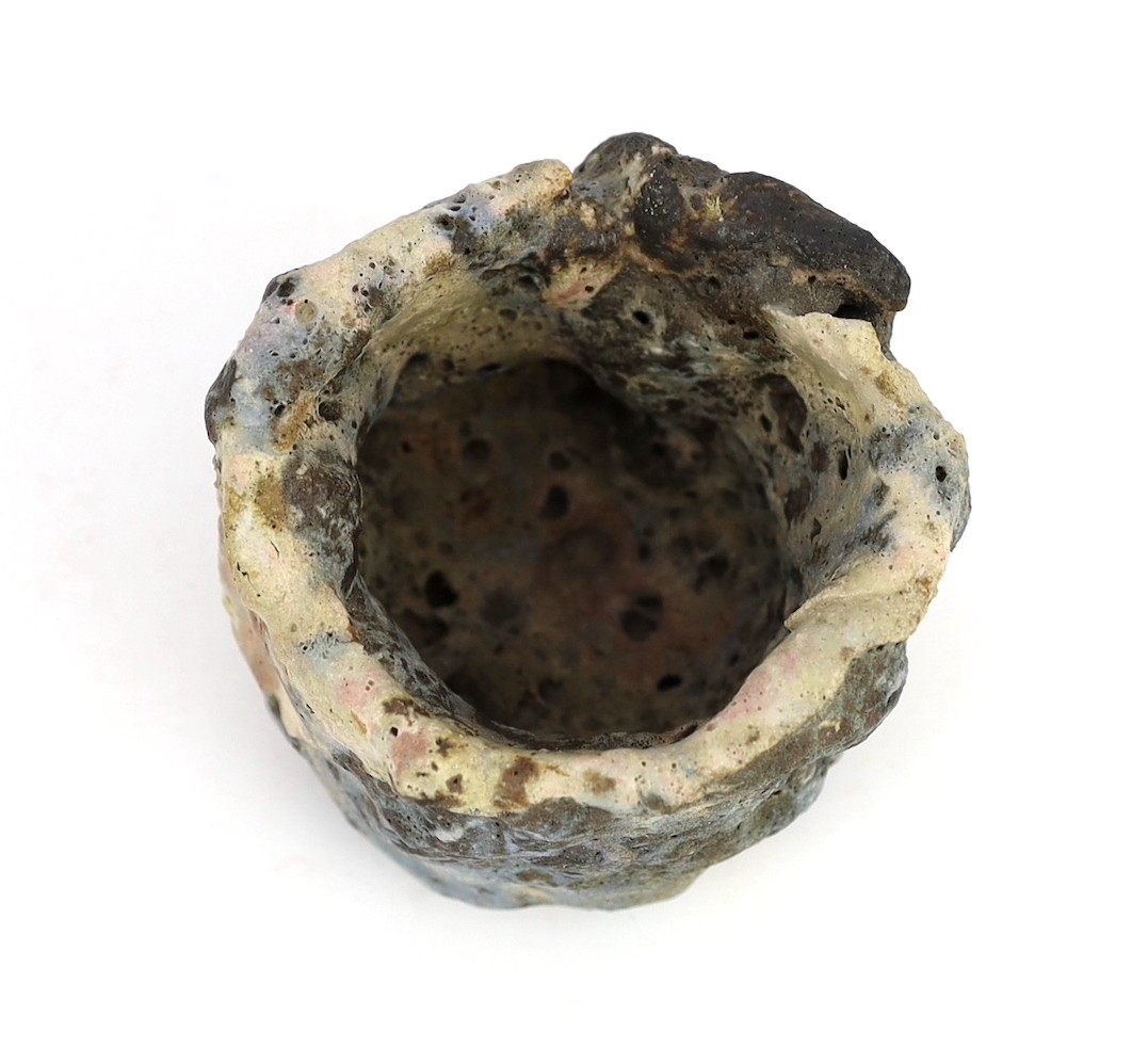Ewen Henderson (1934-2000), a hand-built mixed laminated clay unomi, 9.5cm across 8.5cm high